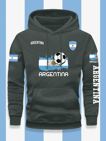 Men's Casual Hooded Sweatshirt with Argentina Flag Pattern
