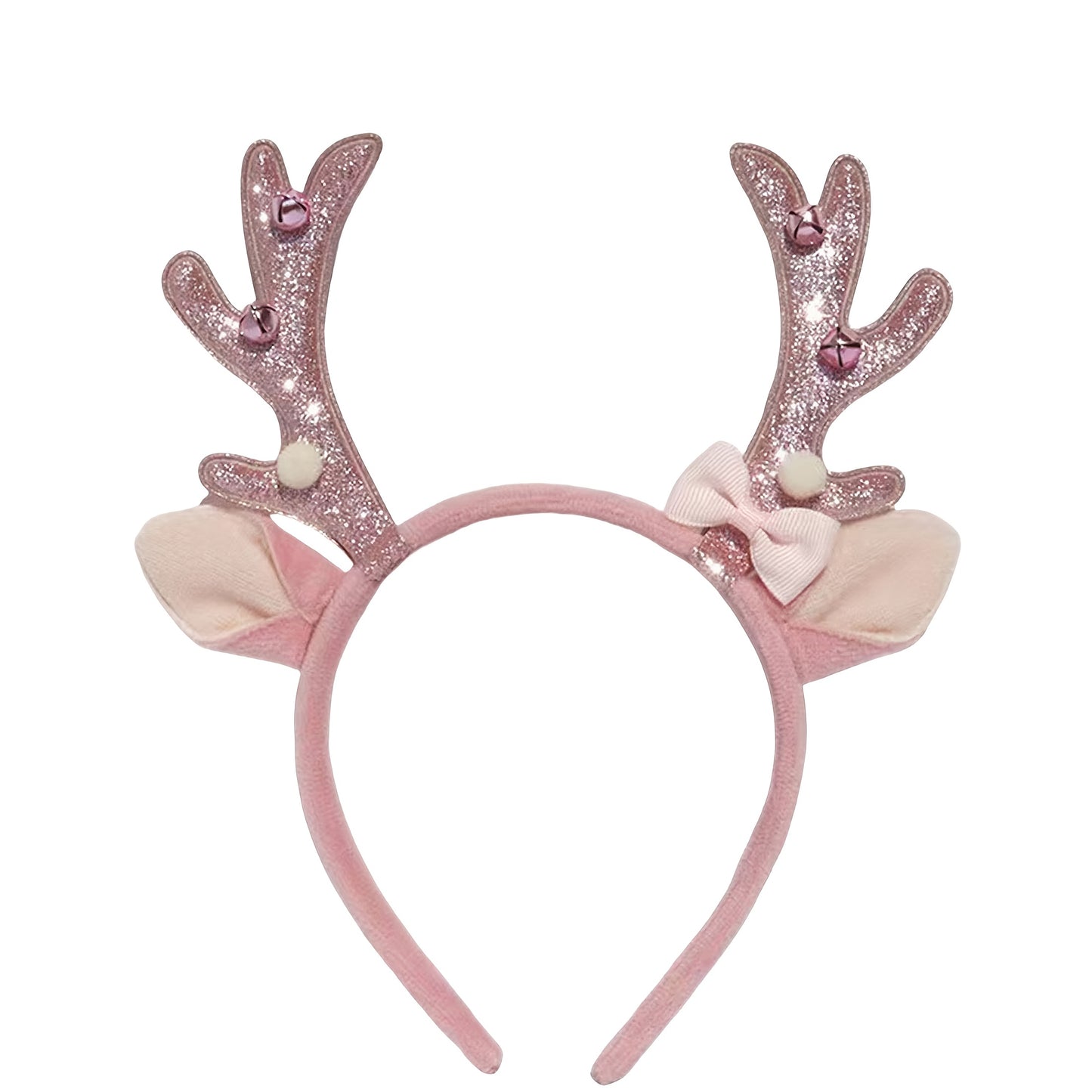 1pc Women's Elegant & Cute Deer Headband with Glittery Antlers, Pink Bow & -like Beads - Pastel Pink Soft Hair Band for Christmas Party, New Year's Eve, Casual Attire - Comfortable Hair Accessory for Women & Teens