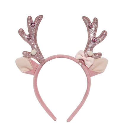 1pc Women's Elegant & Cute Deer Headband with Glittery Antlers, Pink Bow & -like Beads - Pastel Pink Soft Hair Band for Christmas Party, New Year's Eve, Casual Attire - Comfortable Hair Accessory for Women & Teens