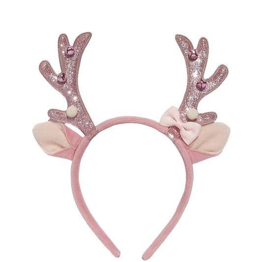 1pc Women's Elegant & Cute Deer Headband with Glittery Antlers, Pink Bow & -like Beads - Pastel Pink Soft Hair Band for Christmas Party, New Year's Eve, Casual Attire - Comfortable Hair Accessory for Women & Teens