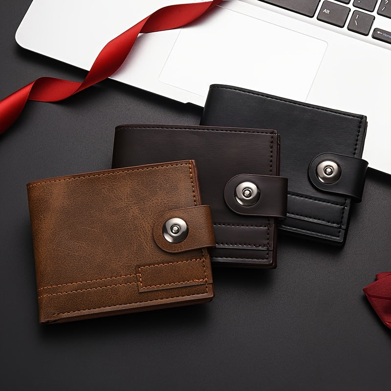 Men's & Unisex Compact Wallet with Snap & Clip Closure - PU Short Billfold, Cash/Credit Card Holder & ID for Travel, Everyday Carry - Minimalist Money Clip for -the- (No-Wash Care)