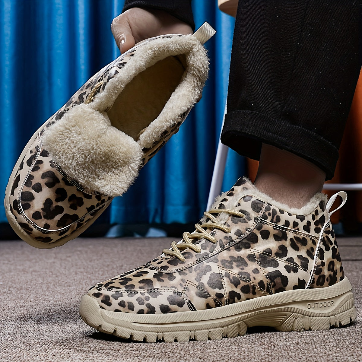 Women'S Winter Snow Boots - Thickened Fleece-Lined High-Top Outdoor Shoes with Leopard Print, Lightweight & Durable MD Sole for Cold Weather, Hiking, and Casual Wear, Winter Boots, Hiking Footwear, Stylish Winter Footwear, Pl