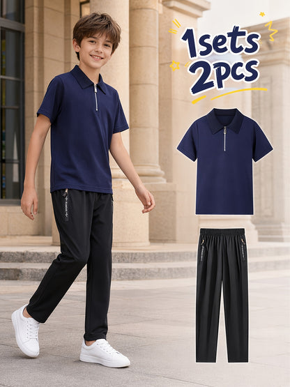 Boys' Spring/Summer Polo Shirt & Stretch Trousers Set