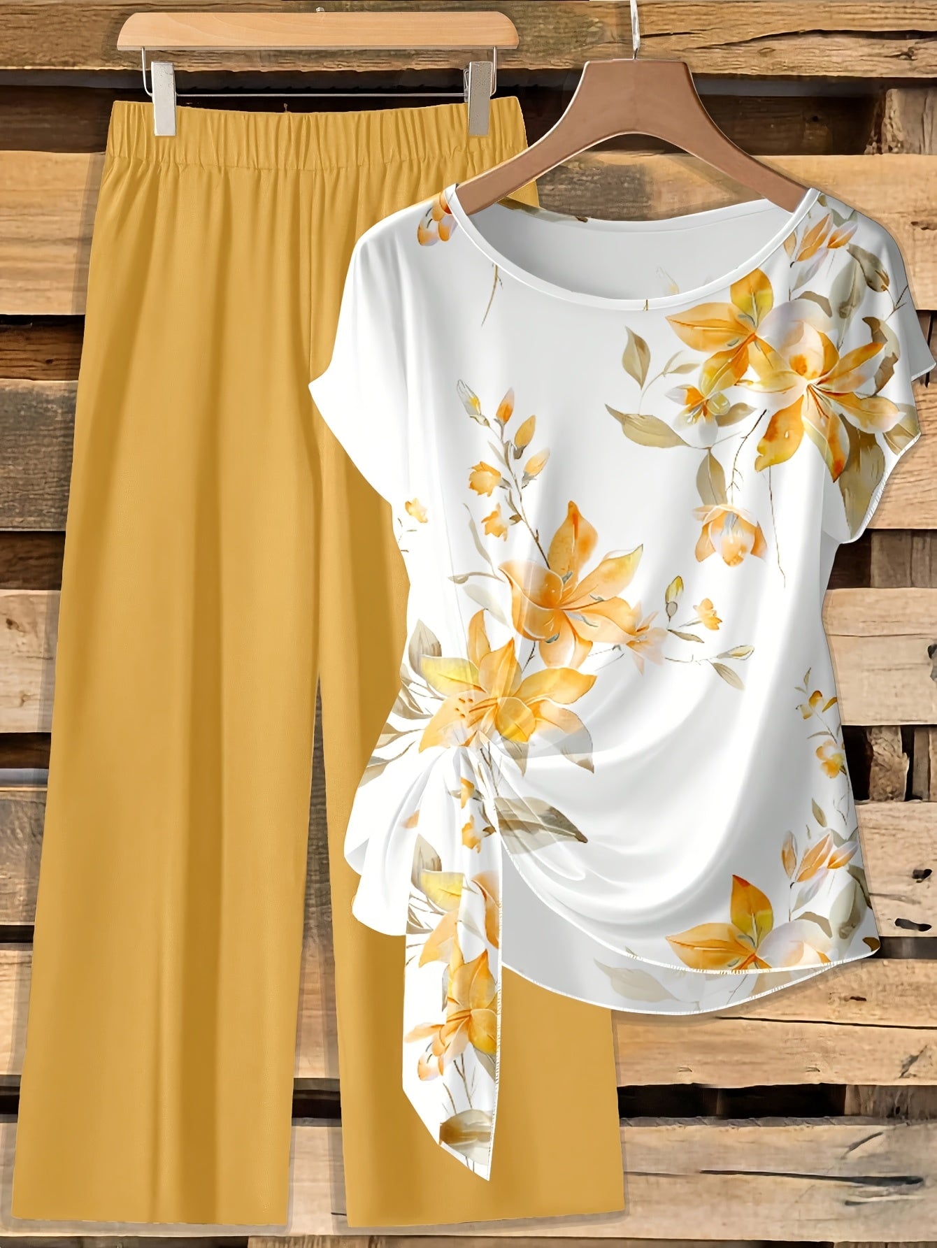 Women's Floral Bow-Tie Blouse & Loose Straight Pants Set