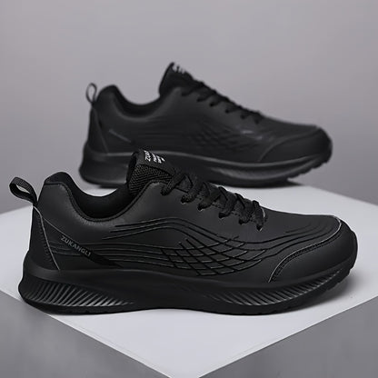 Men's Breathable Lightweight Running Shoes with Air Cushion Technology - Black Low-Top Sneakers for Walking, Jogging, Training  Casual Wear, PU Upper  MD Sole, All-Season Comfort, Sleek Sporty Design, Cushioned Support