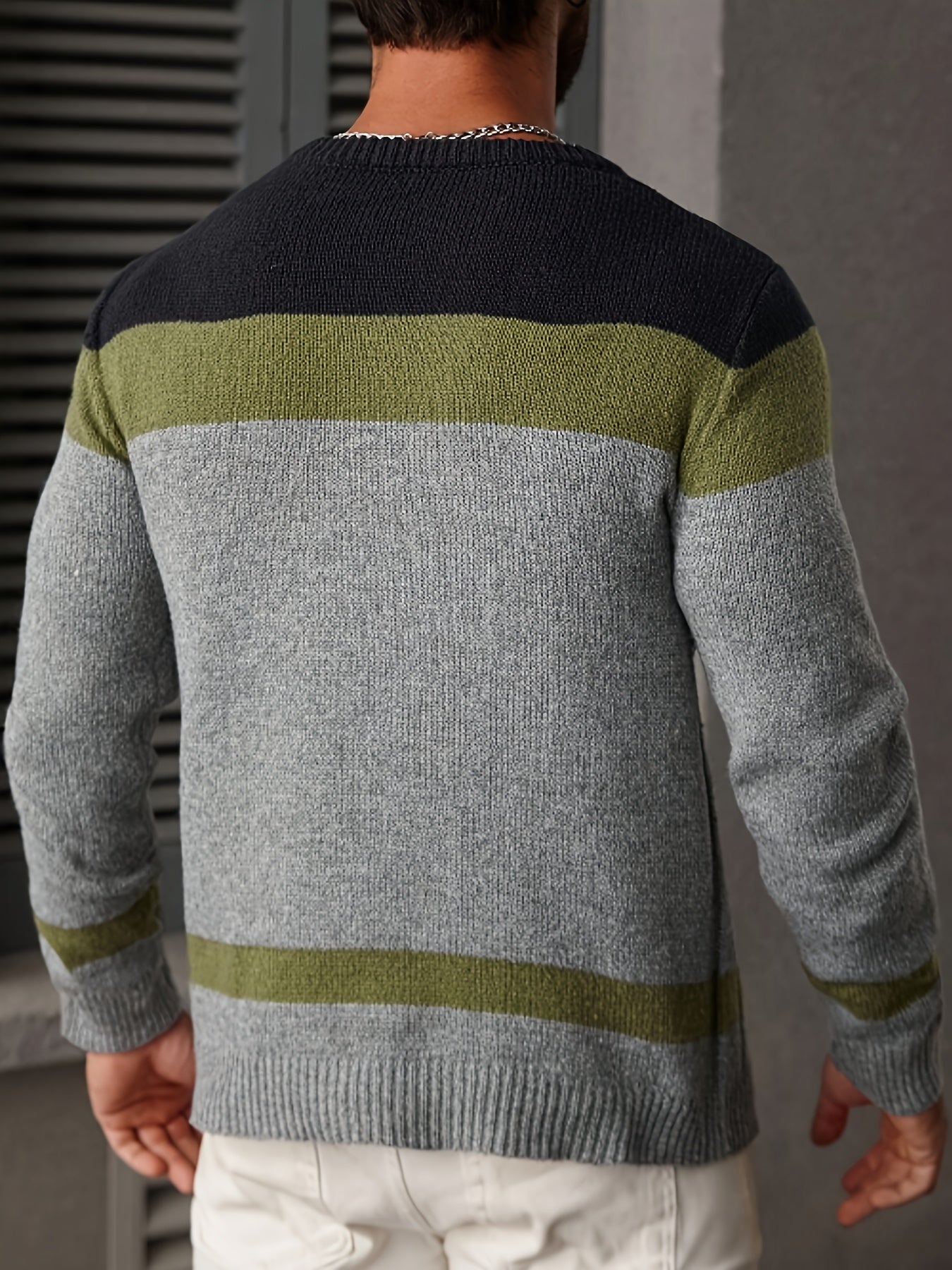 Men's Autumn/Winter Casual Color-Block Twist-Knit Pullover Sweater