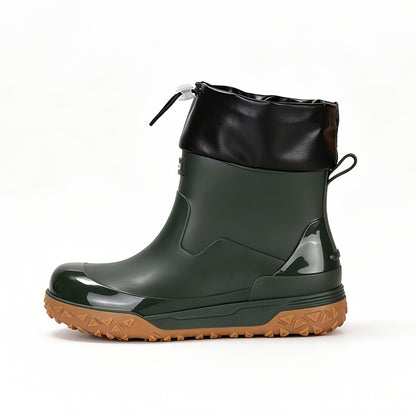 Men's Short PVC Rain Boots with Adjustable Drawstring & Tread Sole