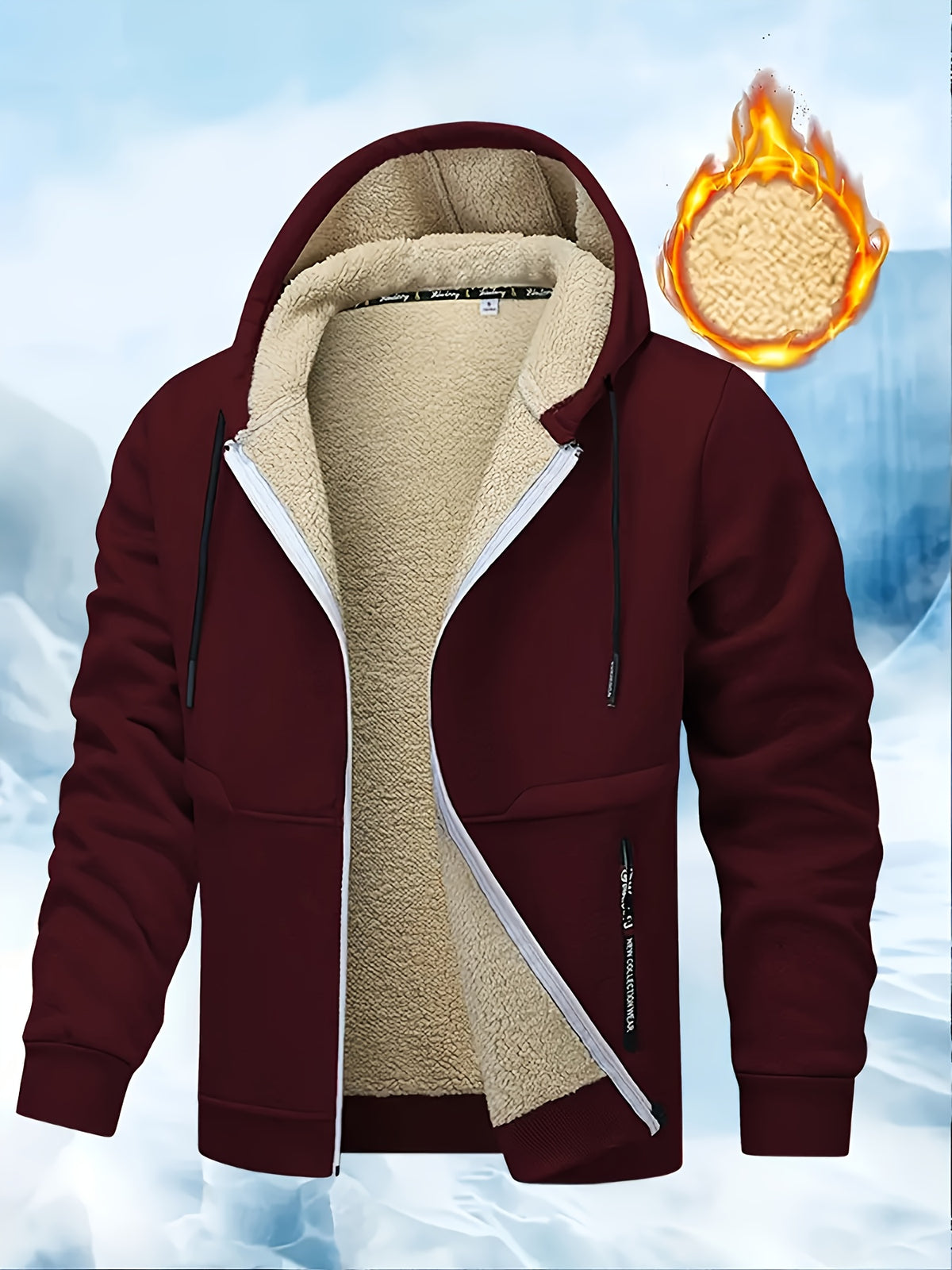 Men's Casual Warm Fleece Hooded Jacket with Zipper