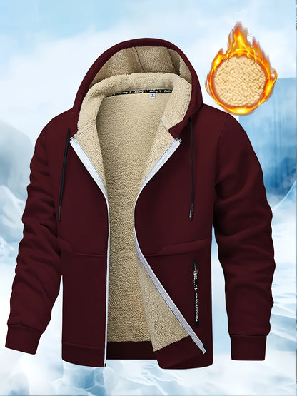 Men's Casual Warm Fleece Hooded Jacket with Zipper