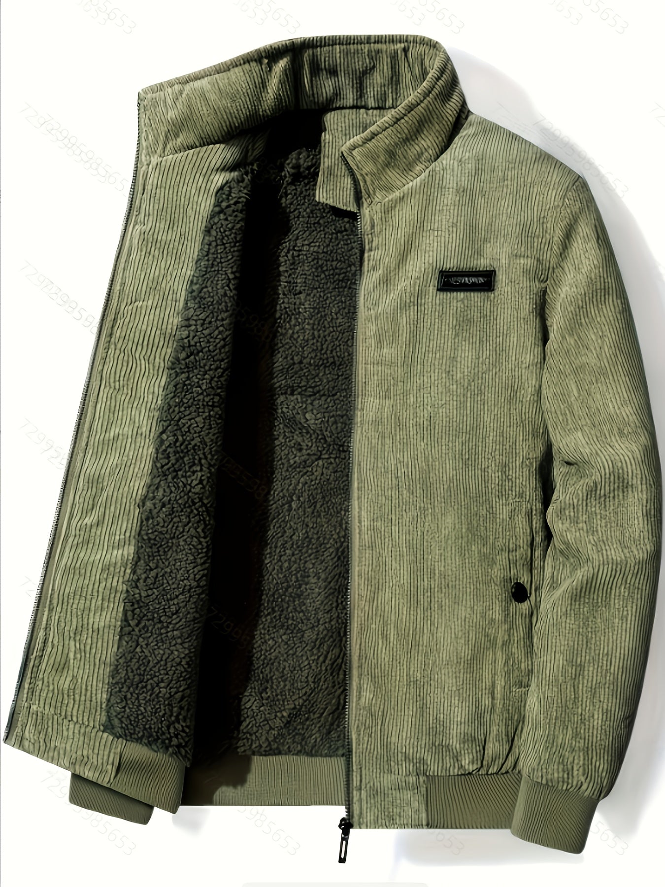 Men's Corduroy Jacket Olive Green - Retro Loose-Fit Full-Zip Winter Coat with Stand Collar & Zippered Pockets, Machine Washable Corduroy Outer (No) for Casual & Formal Wear - Autumn/Winter Outerwear, Womens Coats And Jackets,