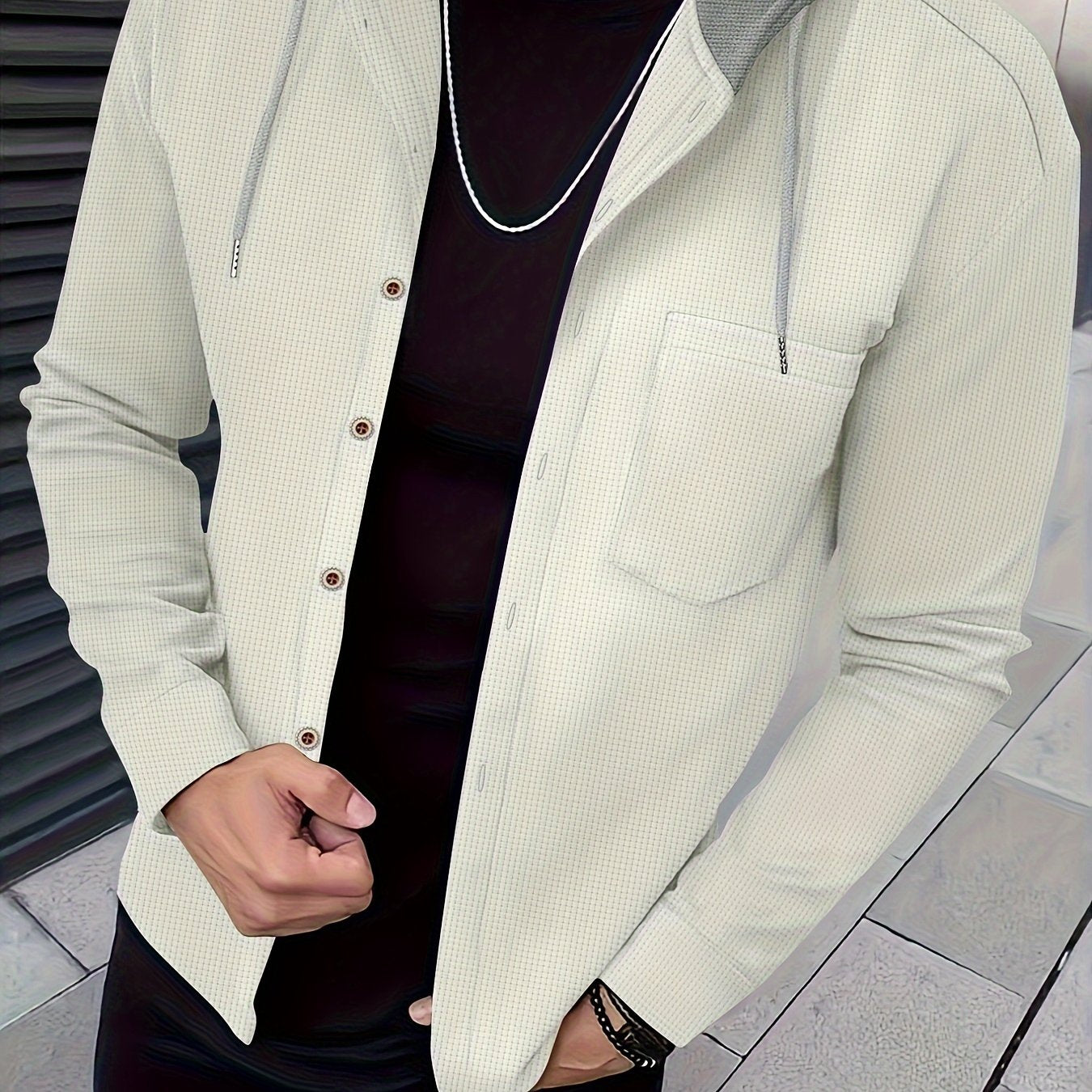 Men's Casual Hooded Jacket - Soft, Breathable Polyester with Button-Up Design & Pockets | Perfect for Spring, Fall & Outdoor Activities, Long Sleeve, Fashion, Daily, Leisure Style, Conventional Version