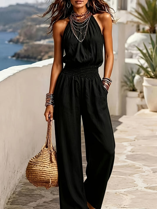 Women's Bohemian Backless Sleeveless Wide-Leg Jumpsuit