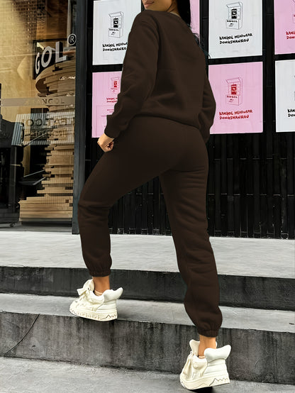 Women's Fleece Sweatsuit Set with Heart Print for Fall/Winter - ayq
