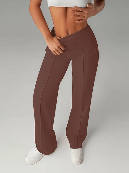 Women's Wide-Leg Straight Pants with Pleats & Hidden Pockets