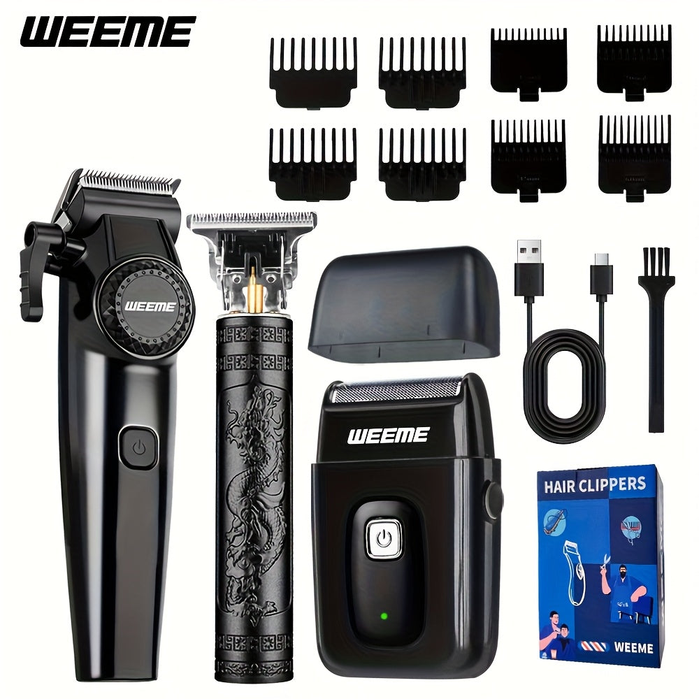 WEEME 3pcs/2pcs Hair Clippers for Men, All-in-One Grooming Gift Set, Professional Cordless Trimmer with T-Blade & Foil Shaver, LCD Display, Barber Kit for Men (Black) - ayq