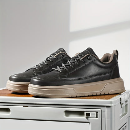Men's Shoes, Business Casual Low-Top Sneakers for Men - Solid Color Versatile Casual Thick-Soled Lace-Up Shoes, Daily Fashion Simple Trendy Men's Shoes