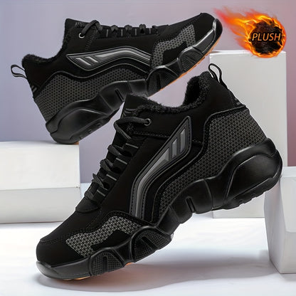 HIDEDUGO 's Heavy-Duty Winter Boots-like Sneakers - Warm Mid-Top Traction Tires, All-Terrain TPR Sole, Lace-Up Outdoor Shoes for Ice & Snow, Large Size Available (Black/White) - Cold Weather Casual & Sports