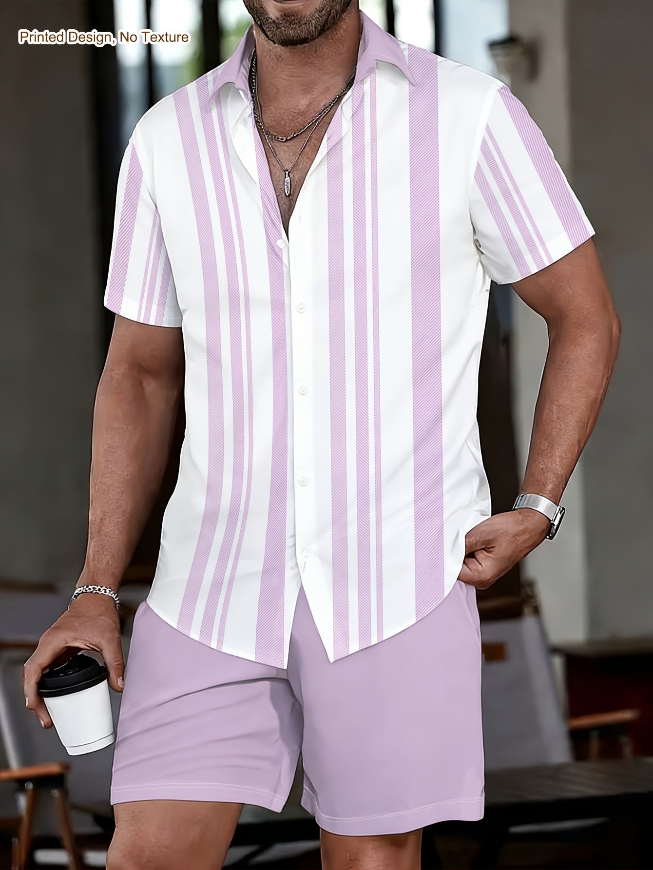 Men's Casual 2-Piece Striped Shirt & Shorts Summer Set