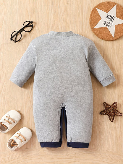 Plaid Cotton Baby Boy Jumpsuit with Bow, Spring Fall Casual