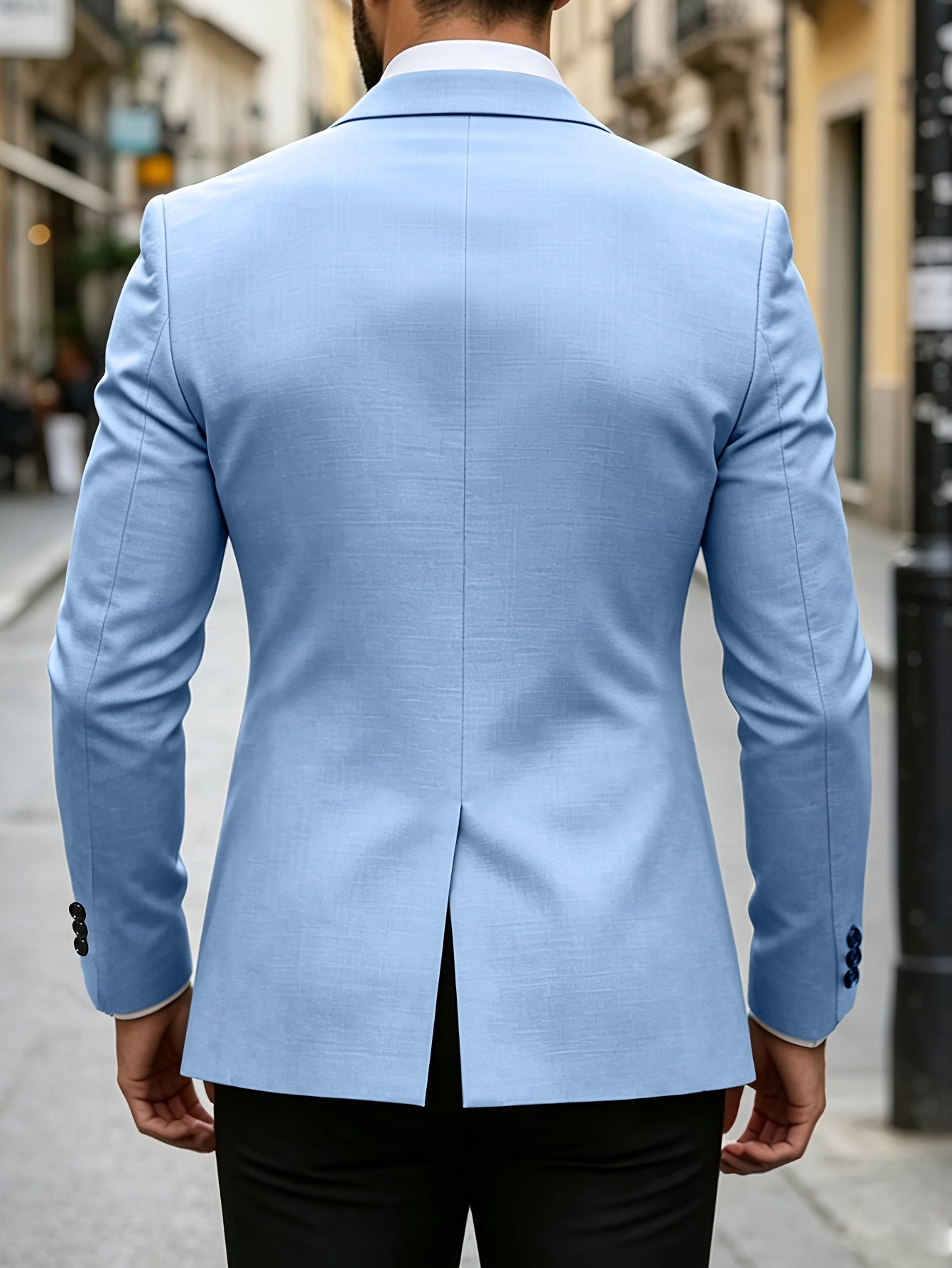 Men's Solid Color Casual Business Suit Jacket with Lapel Collar