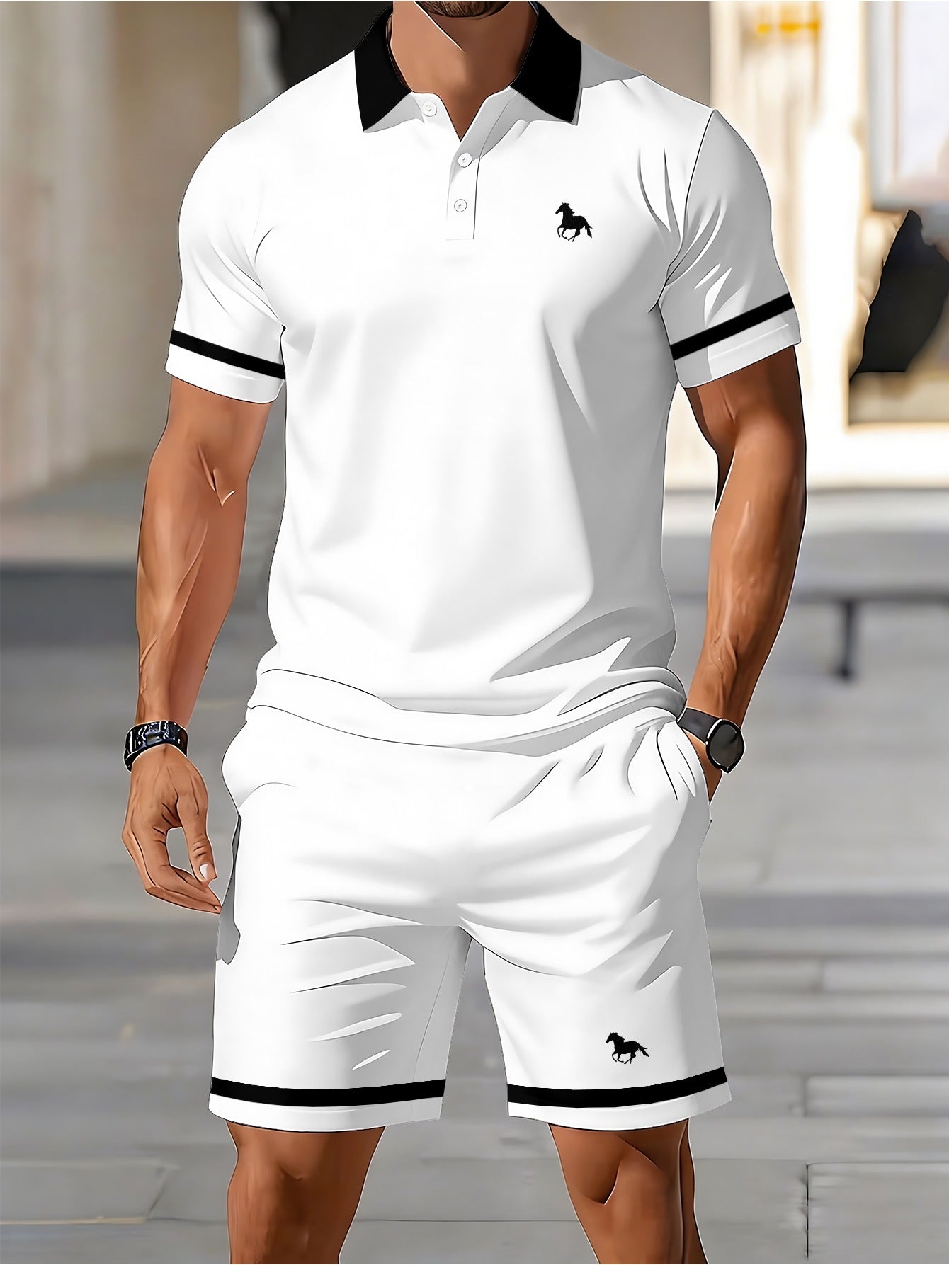Men's Casual Short-Sleeve Polo & Shorts Set Lightweight Summer