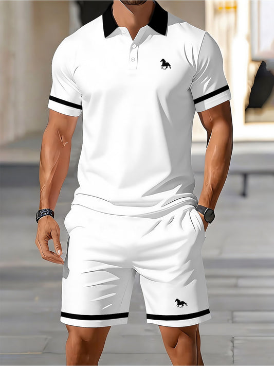 Men's Casual Short-Sleeve Polo & Shorts Set Lightweight Summer