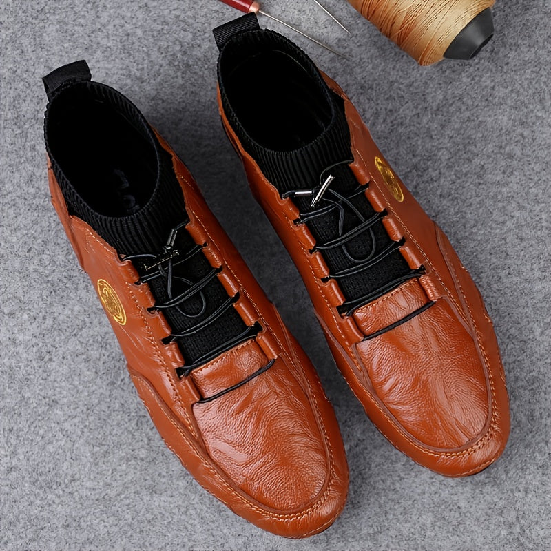 Men's Casual Lace-Up Ankle Boots in Split Leather