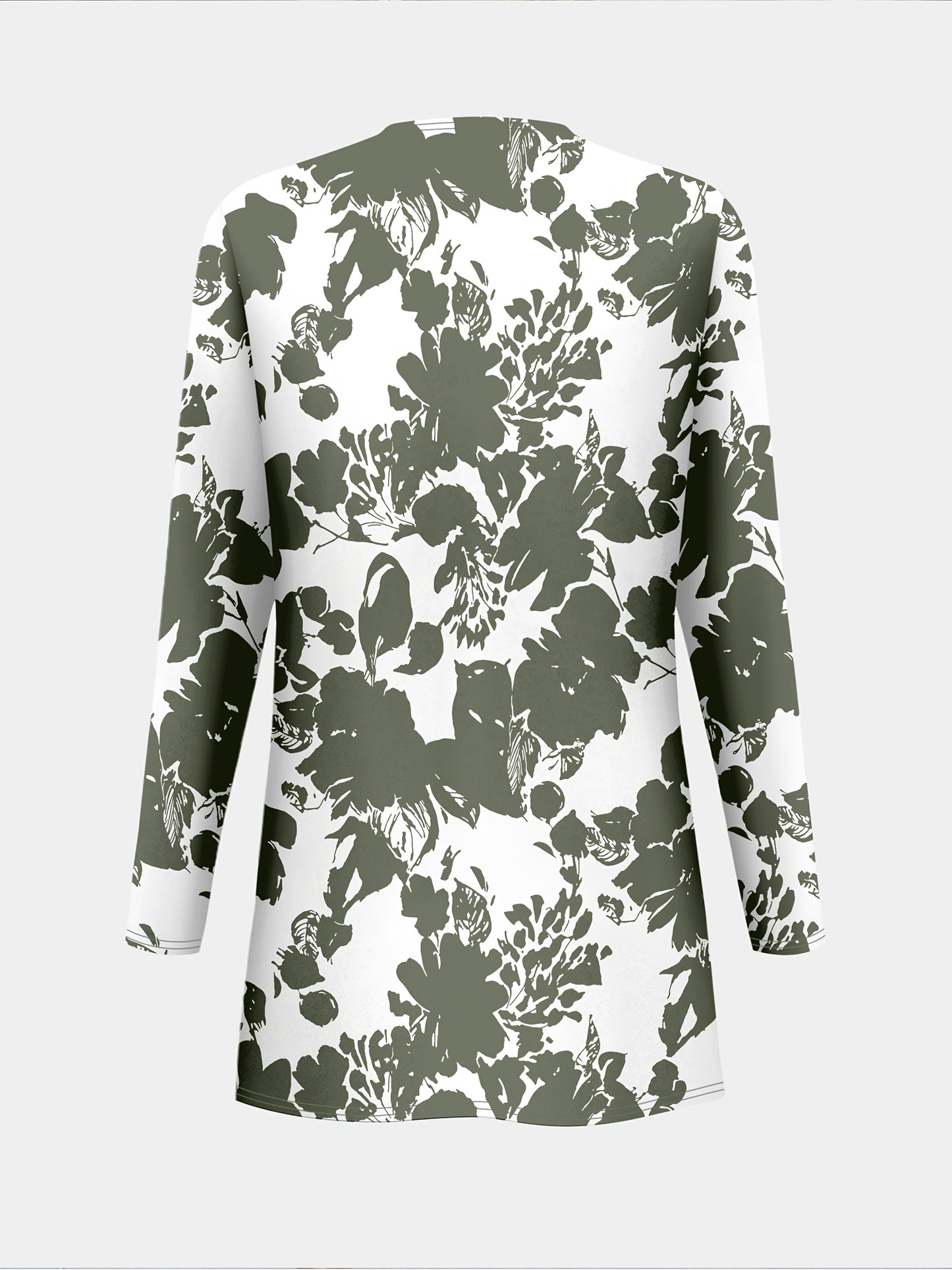 Plus Size, A three-piece set of elegant and unique female plus-size floral printed top and solid-colored vest and trousers