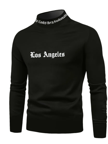 Men'S Long Sleeve Crewneck T-Shirt - Los Angeles Print, Soft Fabric, Casual Fit for Fall Sports  Fitness Activities, Weekend Casual Top   Trendy Casual Style   Smooth Texture Fabric