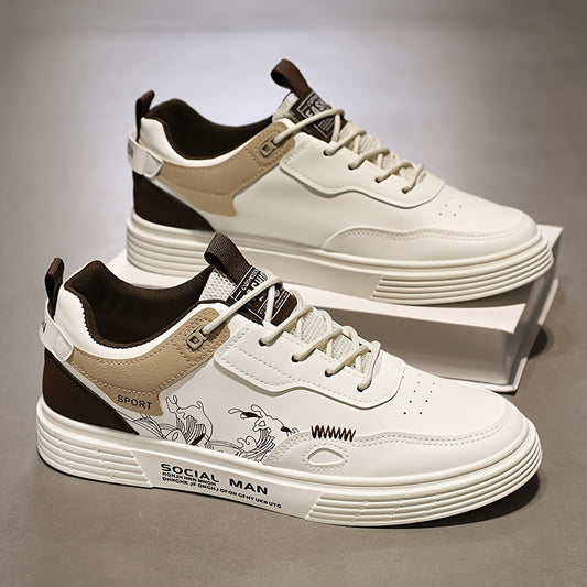 Everyday Comfort, Men's Fashionable Low-Top Skate Shoes - Comfortable, Non-Slip Casual Lace-Up Sneakers with Stylish "SPORT" Motif, Durable PU Upper  PVC Sole, Perfect for Everyday  Outdoor Activities