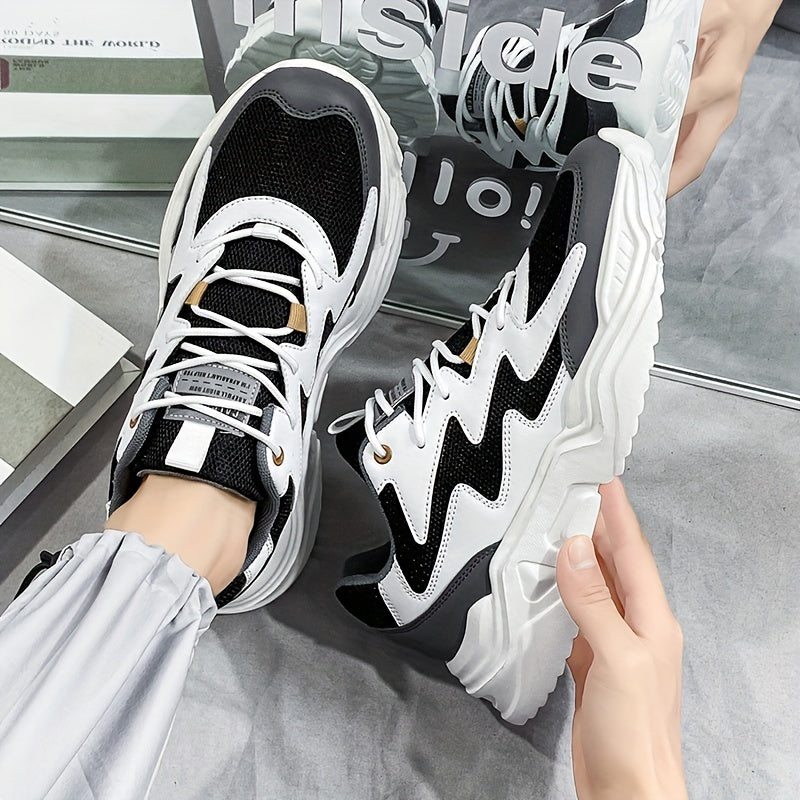 Men'S Casual Sports Shoes, Solid Color, Round Toe, Lace-Up, Faux Upper, Mesh Inner, EVA Sole, Cloth Insole, All-Season Comfort Sneakers