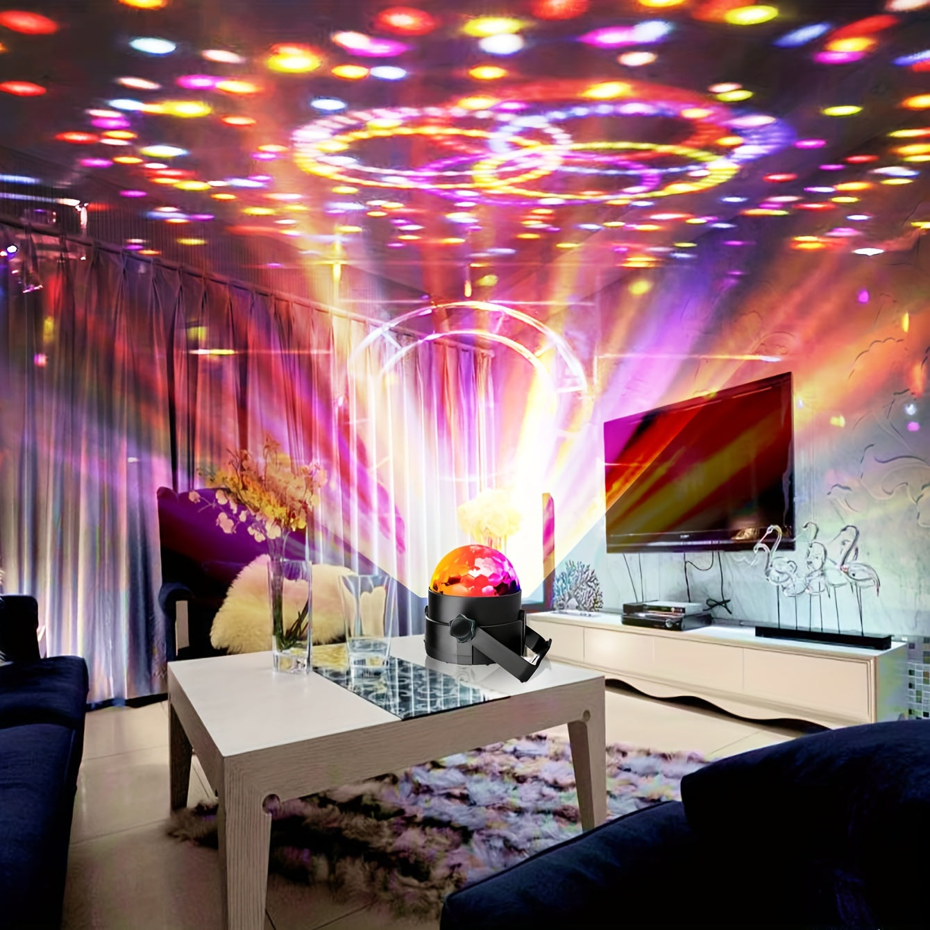 1pc brings parties to life with sound-activated RGB disco ball lights, perfect for house parties, bars, karaoke, weddings and more(without remote control)