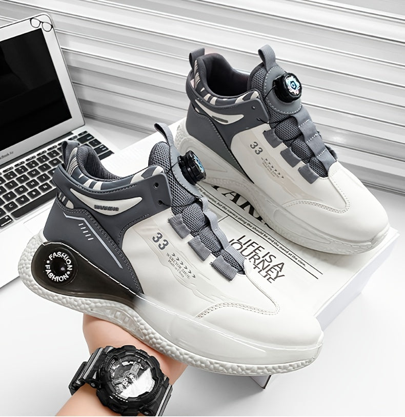 Men's Fashionable High-Top Sneakers with Rotating Buckle - Versatile, Breathable Running Shoes for All Seasons