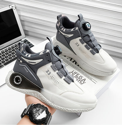 Men's Fashionable High-Top Sneakers with Rotating Buckle - Versatile, Breathable Running Shoes for All Seasons