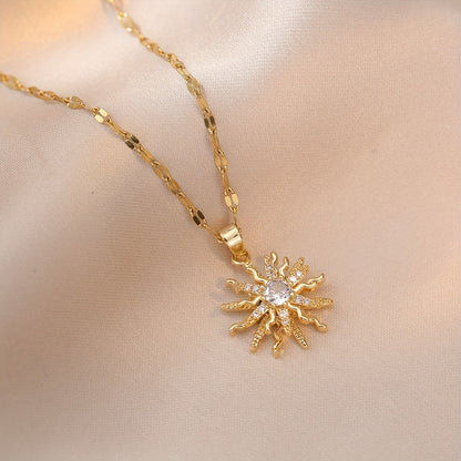 18K Gold Plated Sun Pendant Necklace with Sparkling Cubic Zirconia