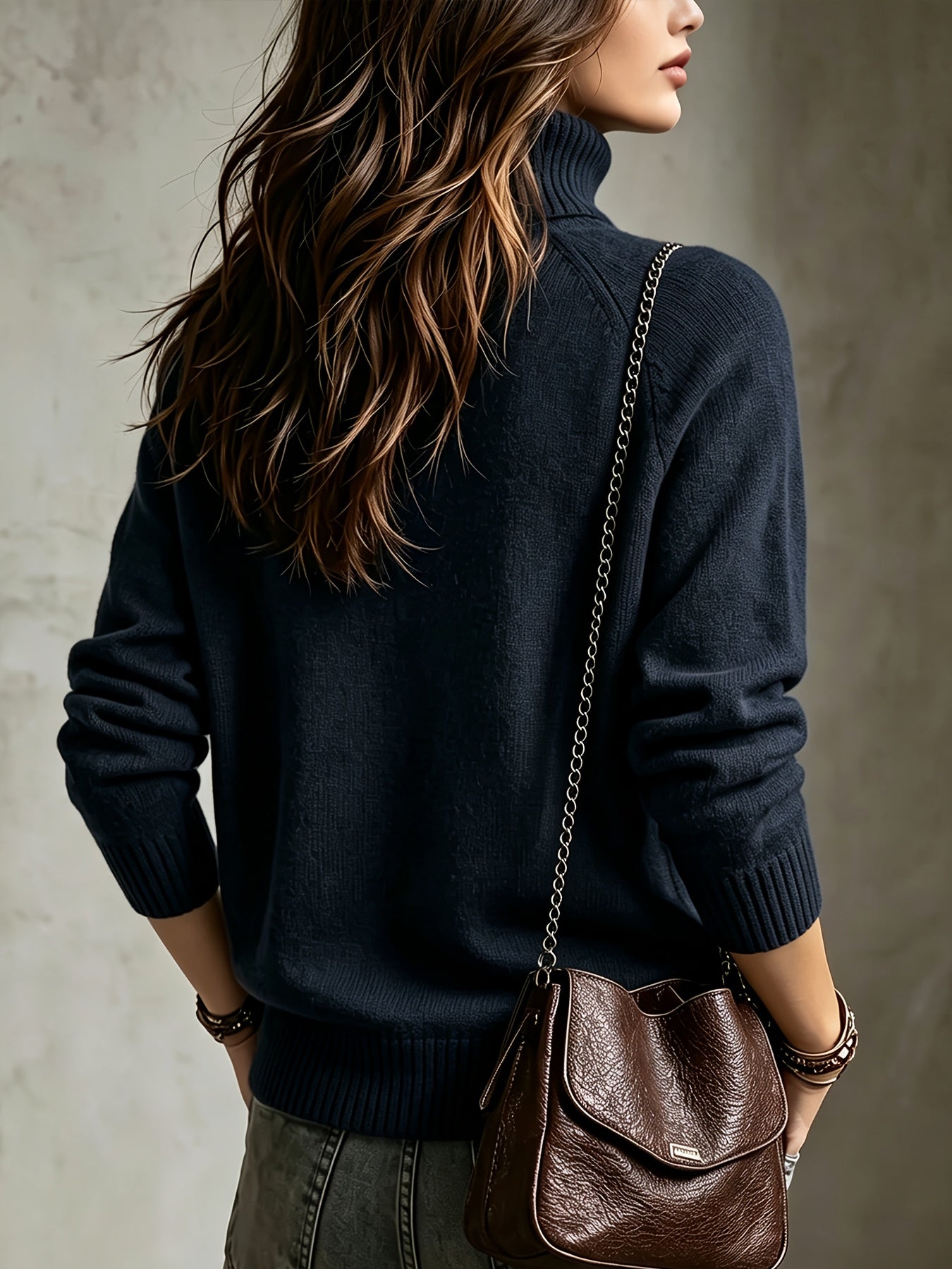 Women's Warm Wool Blend High-Neck Pullover Sweater for Fall