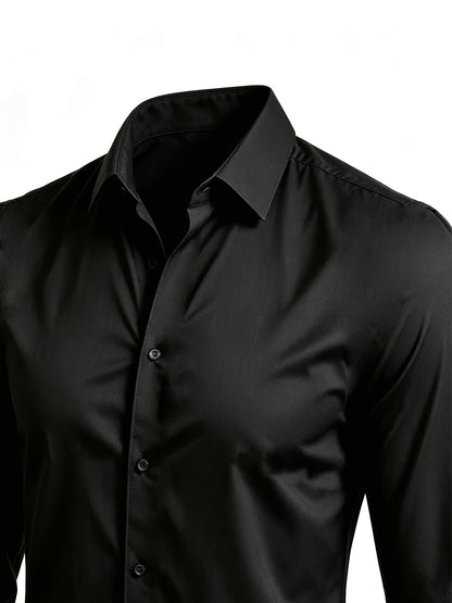 Men's Casual Long Sleeve Button-Up Solid Color Shirt