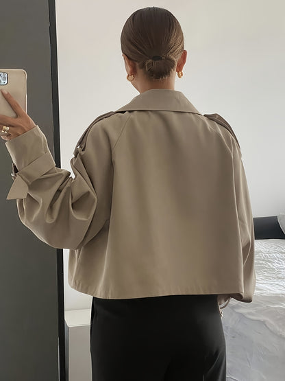 Women's Spring/Autumn Solid Color Simple Loose Casual Short Long Sleeve Trench Coat