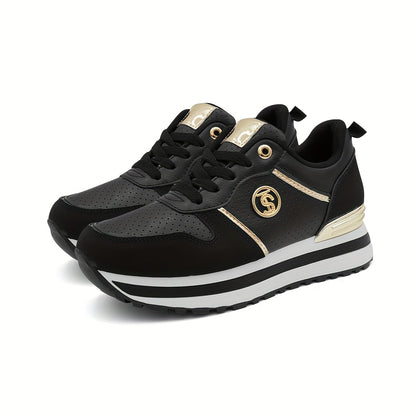 Women's Lightweight Lace-Up Platform Sneakers with Anti-Slip Sole