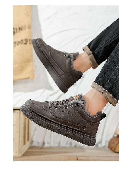 Men'S Winter Hiking Shoes - Cold Weather Traction Outdoors, Lace-Up Ankle Support, Cushioned EVA Insole - Synthetic Faux Upper - All-Terrain Traction for Snow, Ice, Mud - Low-Top Design - Black/Brown - Ideal for Hiking, Urban