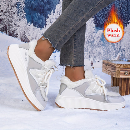 Women'S Cozy Fleece-Lined Low-Top Ankle Boots - Warm, Stylish, and Comfortable for All Seasons, Casual Lace-Up Design with Thick Rubber Sole, Beige, Casual Footwear | Stylish Ankle Boots | Plush Lined Interior