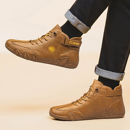 Men's Casual High-Top Sneakers with Soft PU Upper and Rubber Sole