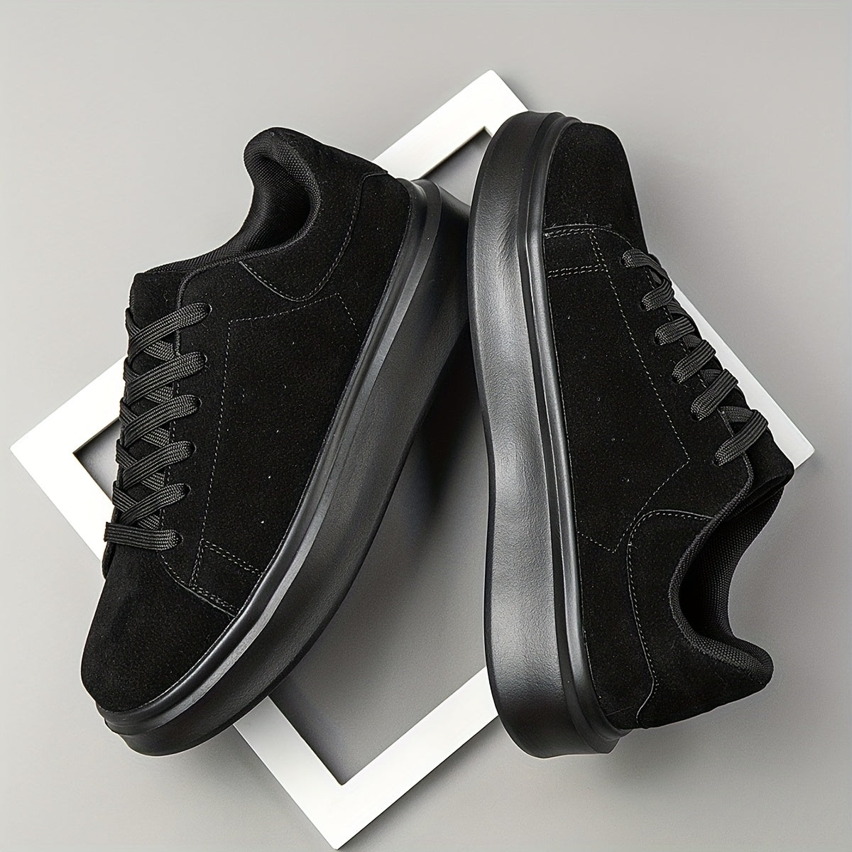 Men's Shoes, Unisex, Plus Size, Discounted Footwear, Versatile Black Skate Shoes, Fiber Fabric, Lightweight Casual Sneakers, Suitable for Outdoor Daily Commuting Activities - ayq
