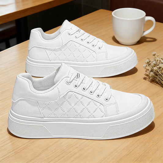 2026 Spring New Men's Flat Trail Running Shoes, Plaid Pattern Solid Color Thick-Sole Casual Sneakers for Boys, College Style Trendy Fashion Street Skate Shoes - ayq