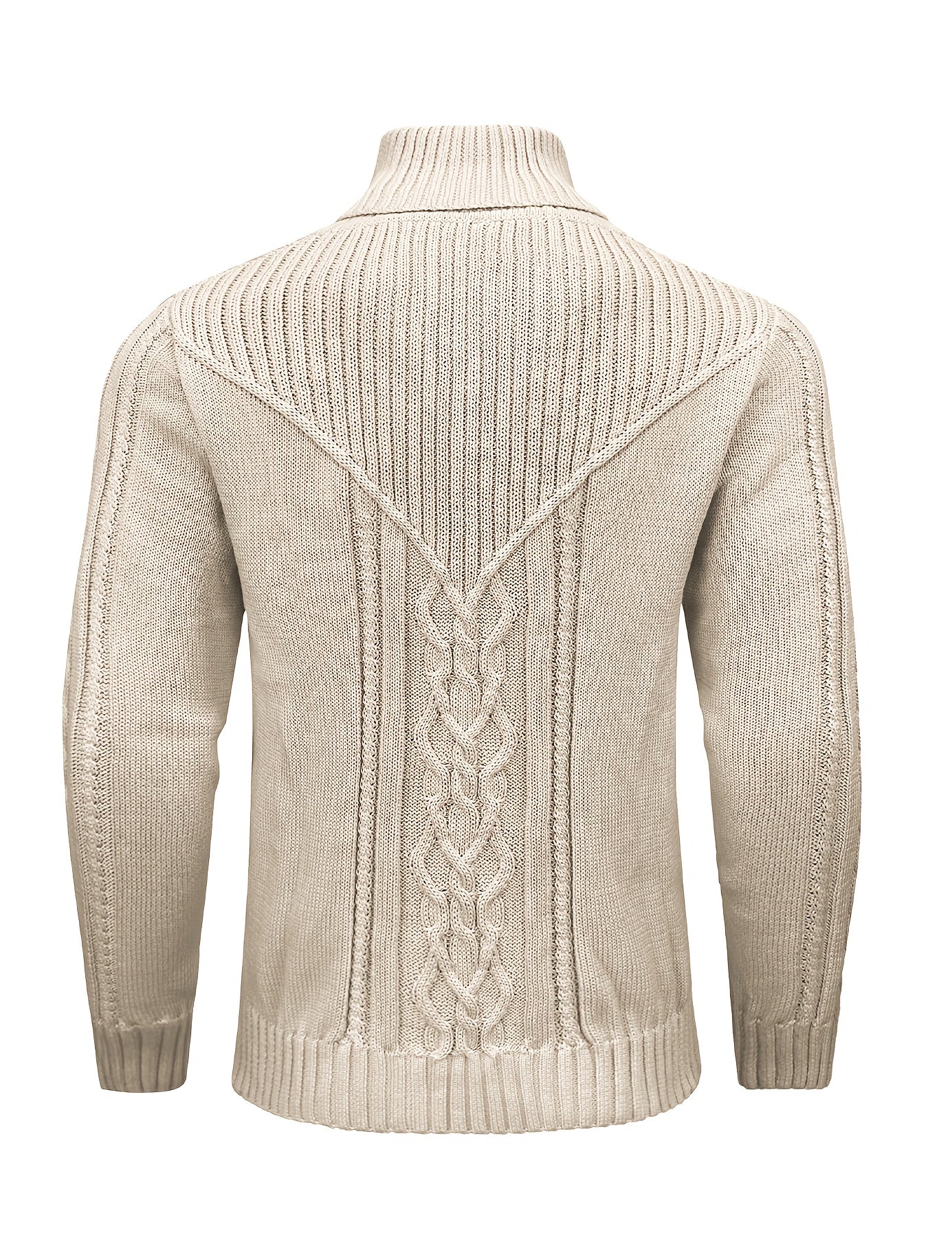 Men's High Collar Warm Knit Sweater - Stretchy Fashion Ribbed Pullover, Elegant Gentleman Cardigan
