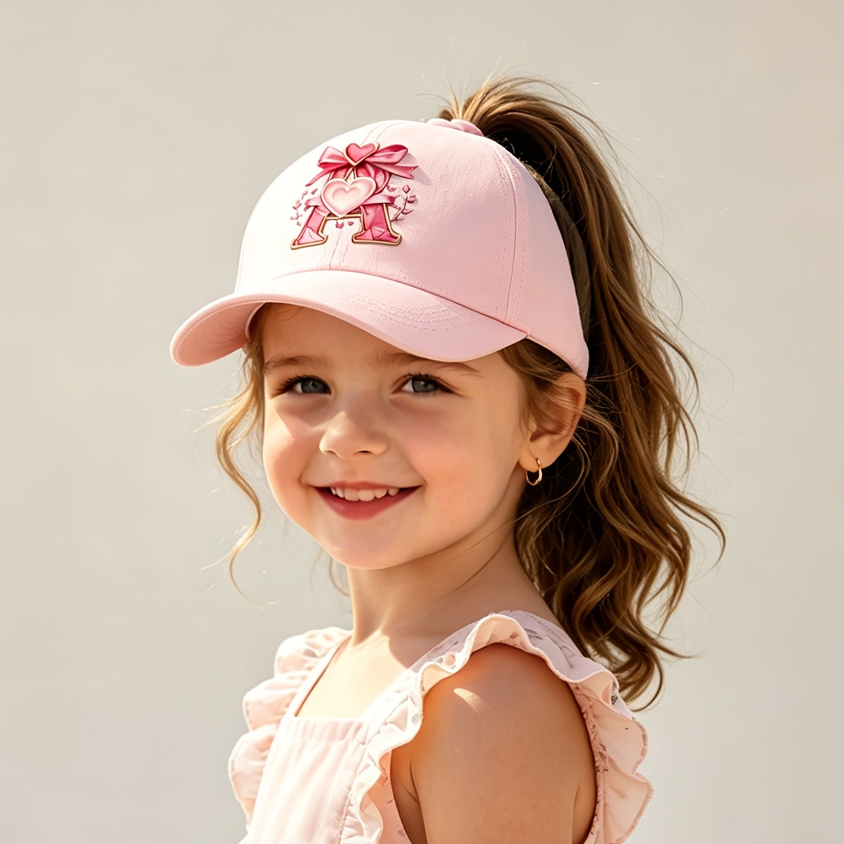Adjustable Pink Baby Baseball Cap with Alphabet Heart Bow for Kids