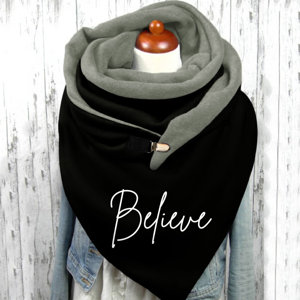 Women'S Christmas Letter Printed Neck Warmer - Soft Stretchy Polyester-Spandex Blend, Elastic Fit Windproof Cold-Proof Scarf with "Believe" Design, Machine Washable Casual Winter Accessory for Outdoor Activities, Christmas Sc
