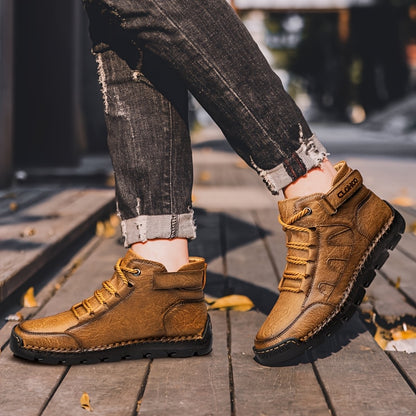 Handmade Men's Ankle Boots - Casual High-Top Rubber Sole Shoes