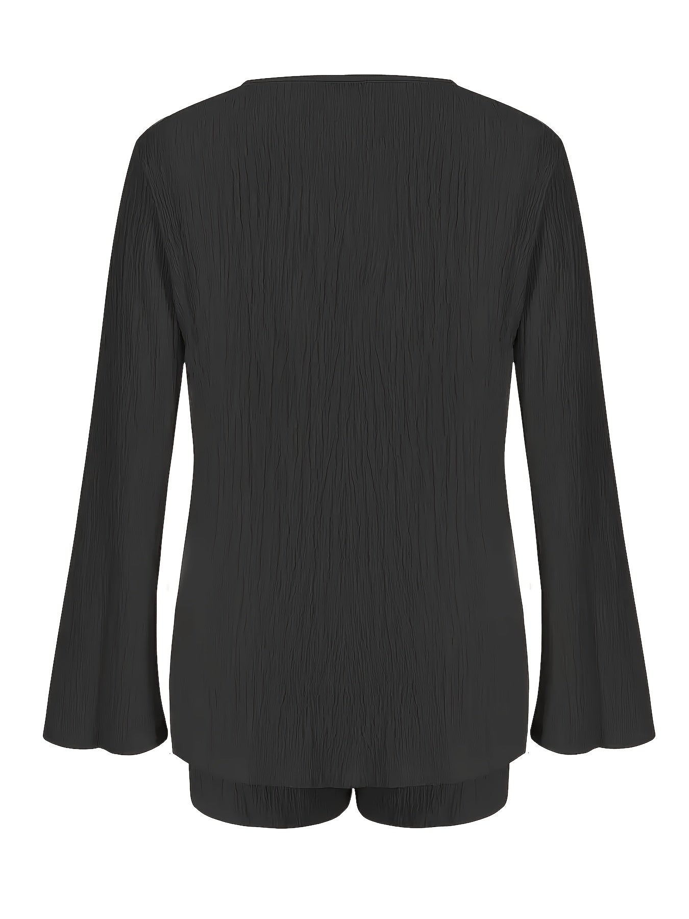 Women’s Solid Color Tie-Front Long Sleeve Top & Shorts Set