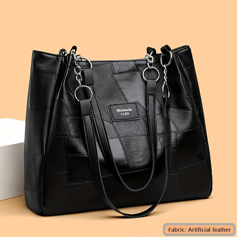 Women's Fashion Shoulder Bag with Patchwork Pattern and Chain Tote Handbag for Travel and Shopping
